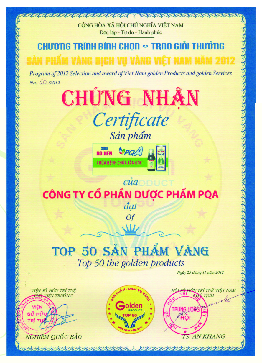 chứng nhận top 50 pqa